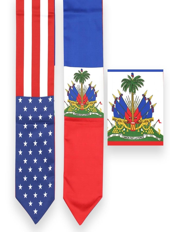 LLBFHH USA And Haiti Flag Graduation Stole, Satin Embroidery Graduation Sash for International Students, 72 Inch Length. - Image 3
